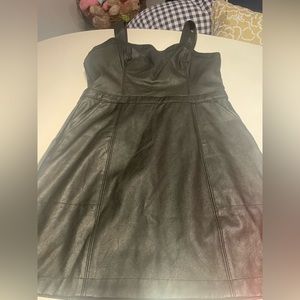 Abercrombie & Fitch Vegan Leather Mini Dress Apron Style Square Neck Black